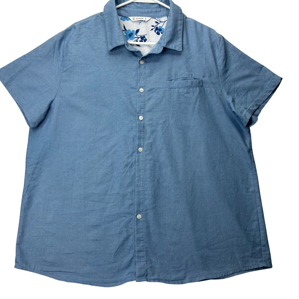 PatPat Shirt Mens XL Blue Cotton Short Sleeve Solid Button Up Casual Pocket Top - Picture 2 of 9